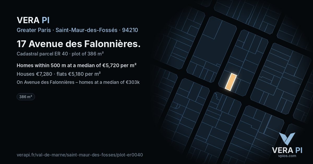 17 Avenue des Falonnières, Saint-Maur-des-Fossés at night – the plot lit, the parcels around coloured by the prices near them