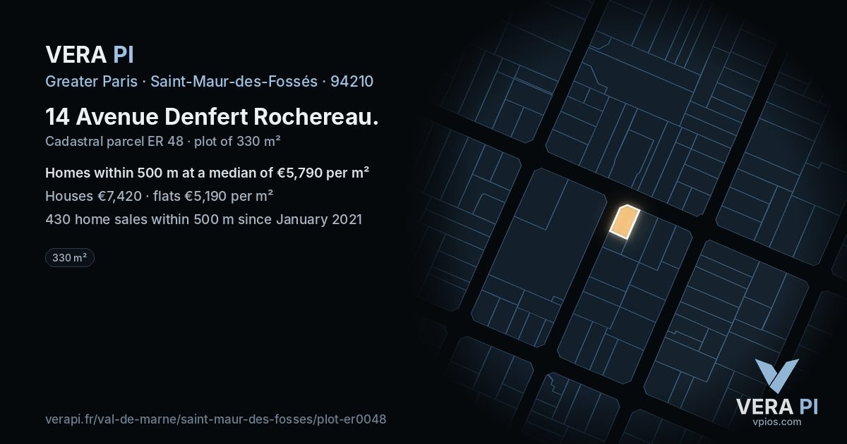 14 Avenue Denfert Rochereau, Saint-Maur-des-Fossés at night – the plot lit, the parcels around coloured by the prices near them