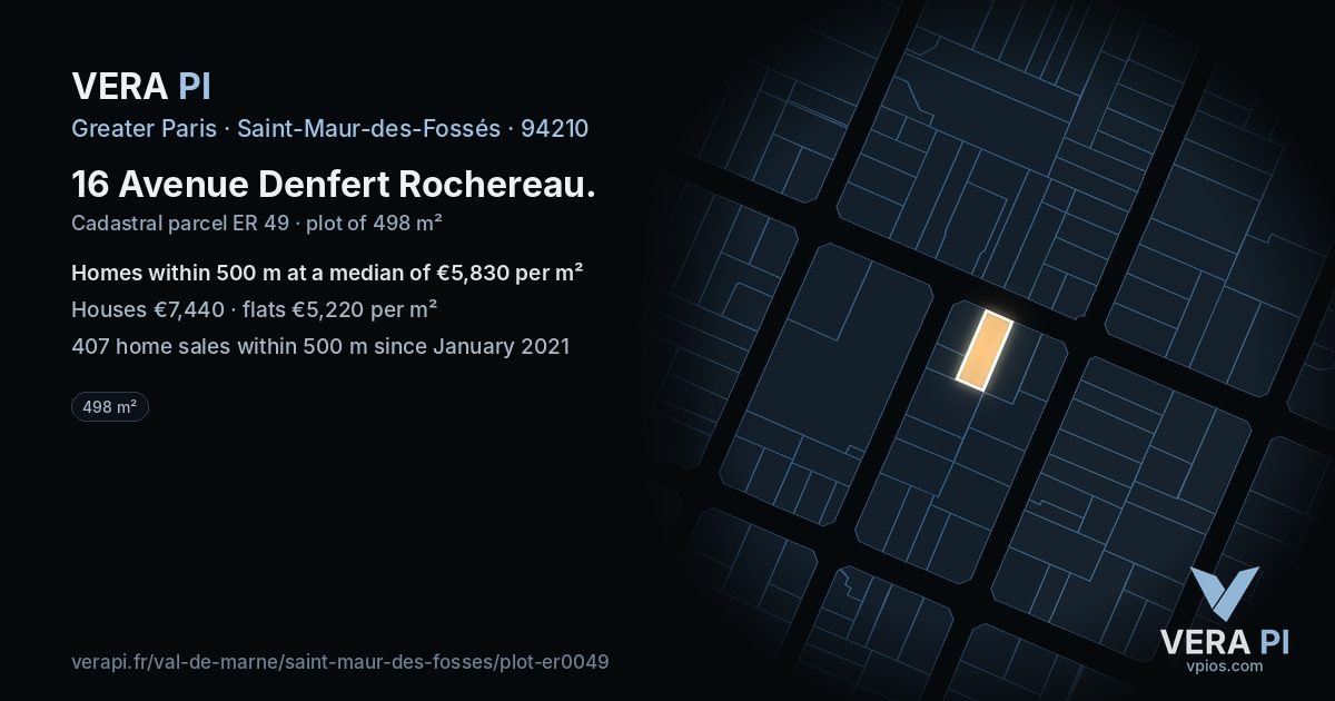 16 Avenue Denfert Rochereau, Saint-Maur-des-Fossés at night – the plot lit, the parcels around coloured by the prices near them