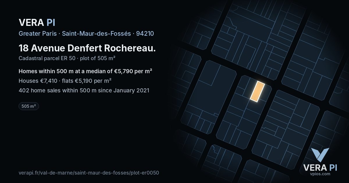 18 Avenue Denfert Rochereau, Saint-Maur-des-Fossés at night – the plot lit, the parcels around coloured by the prices near them