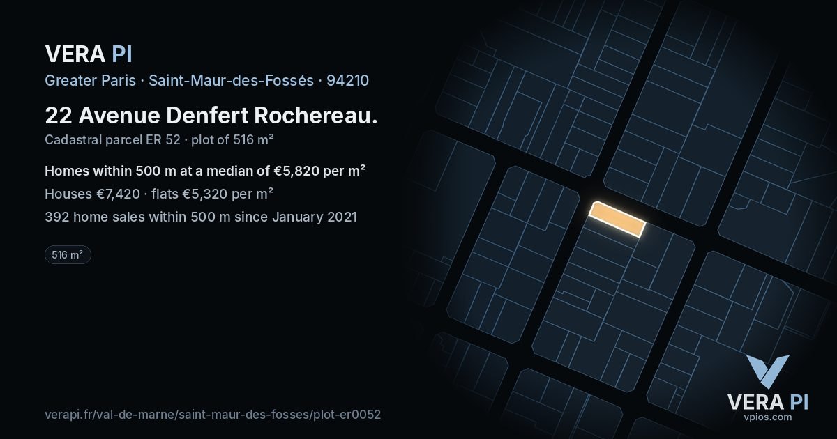 22 Avenue Denfert Rochereau, Saint-Maur-des-Fossés at night – the plot lit, the parcels around coloured by the prices near them