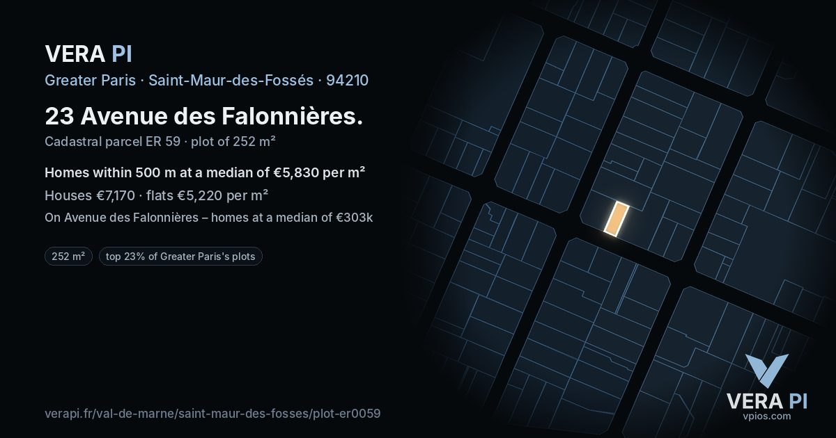 23 Avenue des Falonnières, Saint-Maur-des-Fossés at night – the plot lit, the parcels around coloured by the prices near them