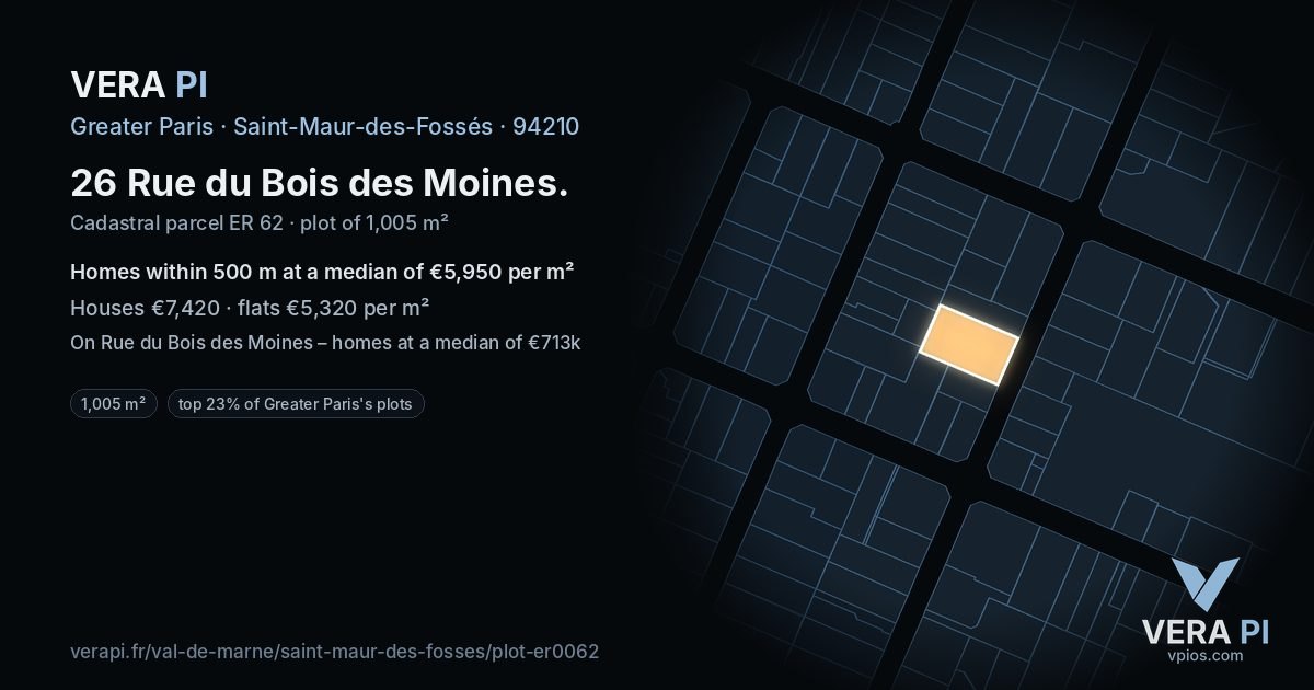 26 Rue du Bois des Moines, Saint-Maur-des-Fossés at night – the plot lit, the parcels around coloured by the prices near them