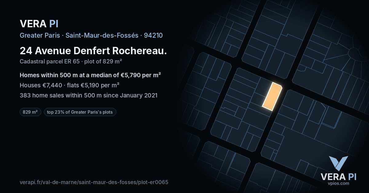 24 Avenue Denfert Rochereau, Saint-Maur-des-Fossés at night – the plot lit, the parcels around coloured by the prices near them