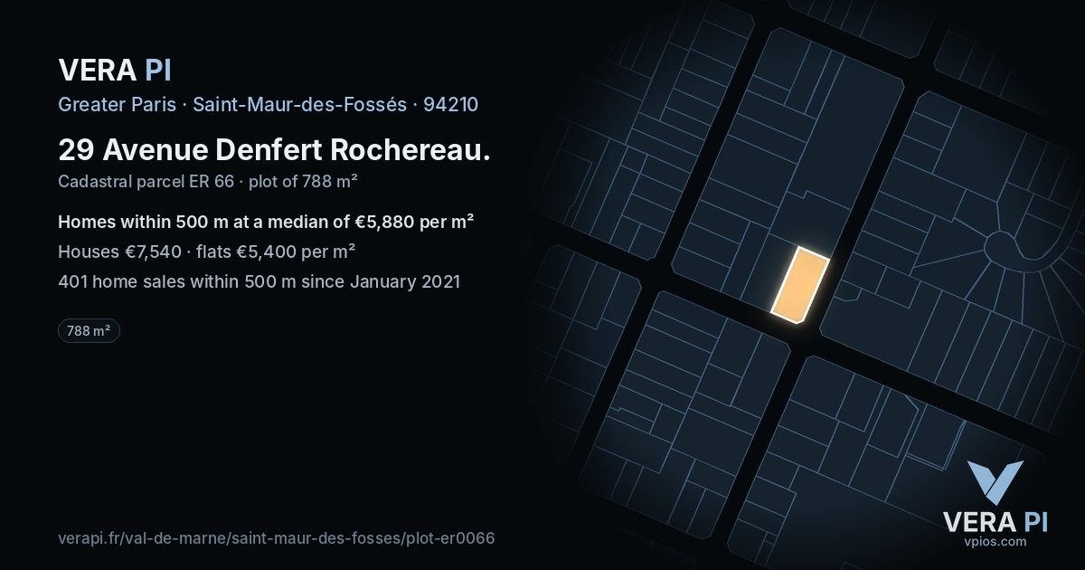 29 Avenue Denfert Rochereau, Saint-Maur-des-Fossés at night – the plot lit, the parcels around coloured by the prices near them