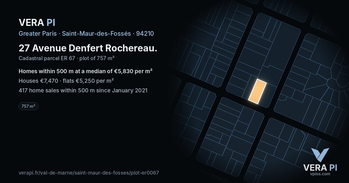 27 Avenue Denfert Rochereau, Saint-Maur-des-Fossés at night – the plot lit, the parcels around coloured by the prices near them