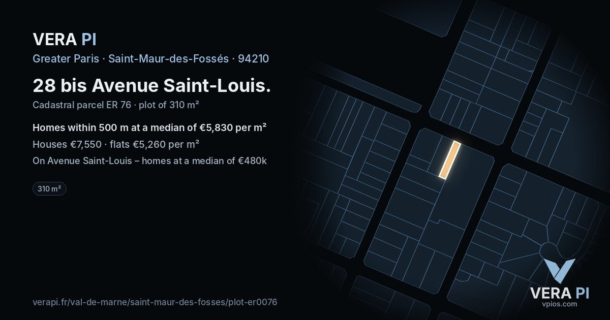 28 bis Avenue Saint-Louis, Saint-Maur-des-Fossés at night – the plot lit, the parcels around coloured by the prices near them
