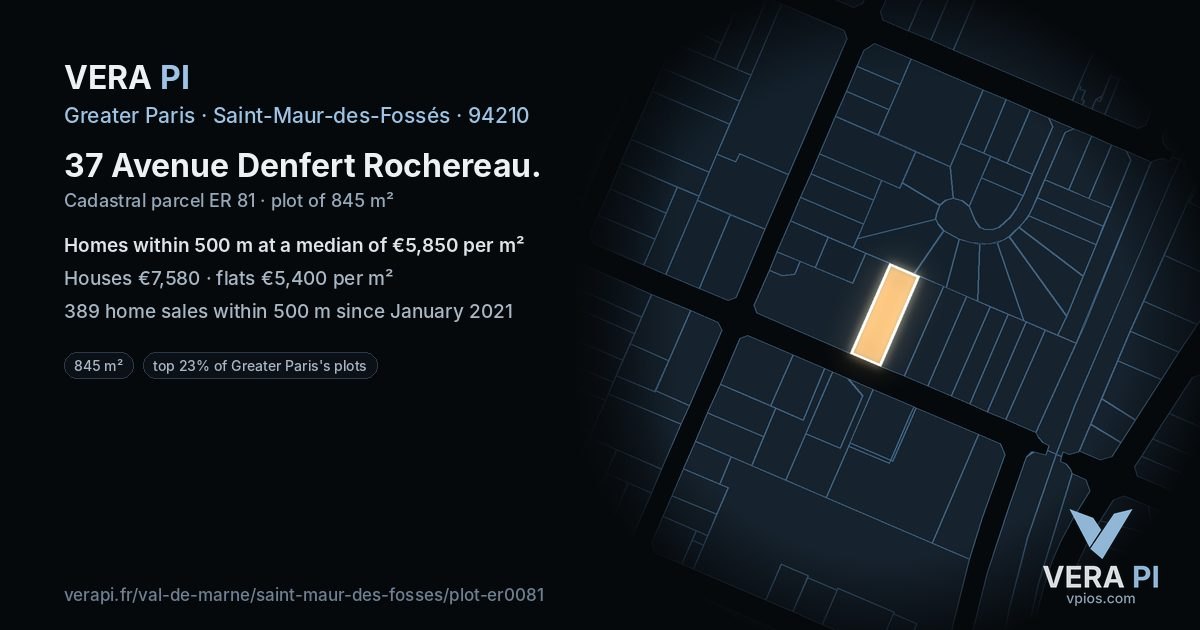 37 Avenue Denfert Rochereau, Saint-Maur-des-Fossés at night – the plot lit, the parcels around coloured by the prices near them