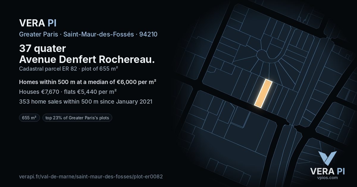 37 quater Avenue Denfert Rochereau, Saint-Maur-des-Fossés at night – the plot lit, the parcels around coloured by the prices near them