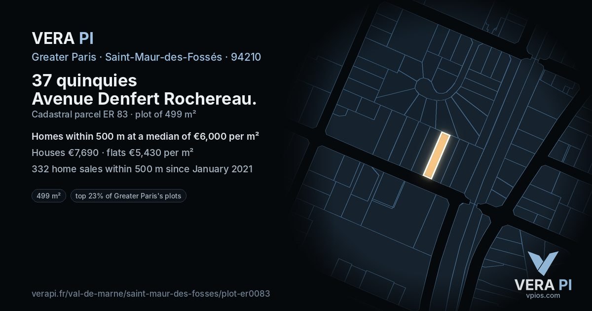 37 quinquies Avenue Denfert Rochereau, Saint-Maur-des-Fossés at night – the plot lit, the parcels around coloured by the prices near them