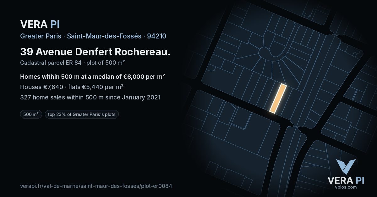 39 Avenue Denfert Rochereau, Saint-Maur-des-Fossés at night – the plot lit, the parcels around coloured by the prices near them