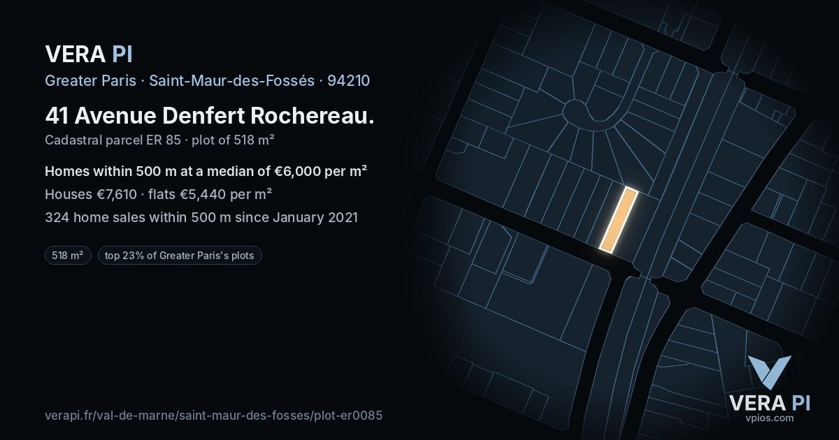41 Avenue Denfert Rochereau, Saint-Maur-des-Fossés at night – the plot lit, the parcels around coloured by the prices near them