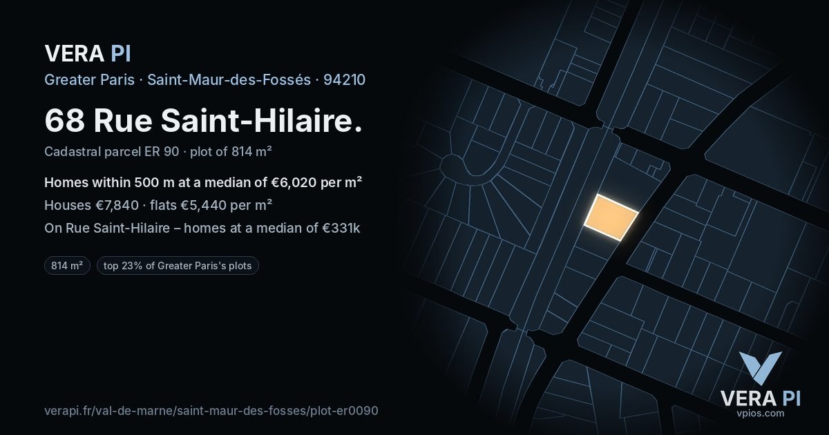 68 Rue Saint-Hilaire, Saint-Maur-des-Fossés at night – the plot lit, the parcels around coloured by the prices near them