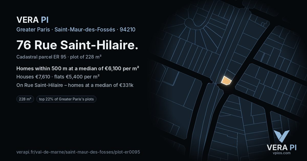 76 Rue Saint-Hilaire, Saint-Maur-des-Fossés at night – the plot lit, the parcels around coloured by the prices near them