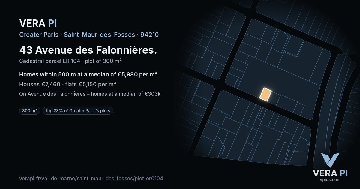 43 Avenue des Falonnières, Saint-Maur-des-Fossés at night – the plot lit, the parcels around coloured by the prices near them