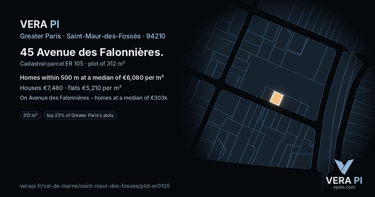45 Avenue des Falonnières, Saint-Maur-des-Fossés at night – the plot lit, the parcels around coloured by the prices near them