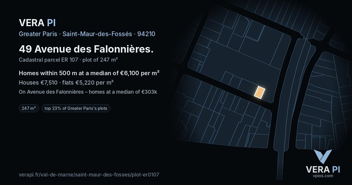 49 Avenue des Falonnières, Saint-Maur-des-Fossés at night – the plot lit, the parcels around coloured by the prices near them
