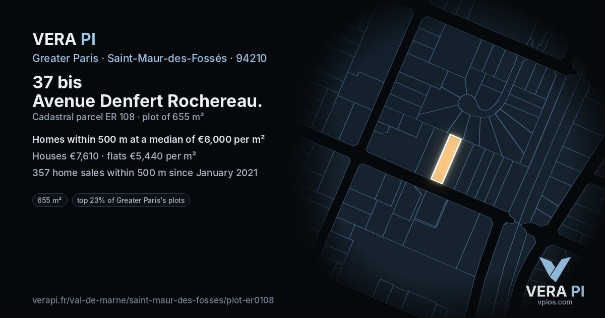 37 bis Avenue Denfert Rochereau, Saint-Maur-des-Fossés at night – the plot lit, the parcels around coloured by the prices near them