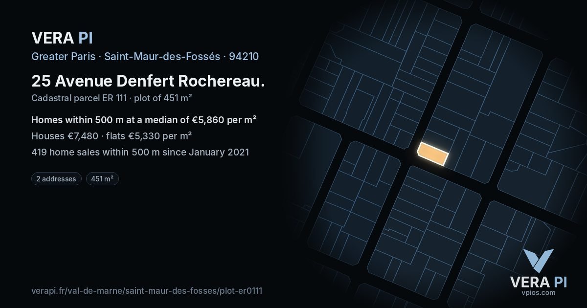 25 Avenue Denfert Rochereau, Saint-Maur-des-Fossés at night – the plot lit, the parcels around coloured by the prices near them