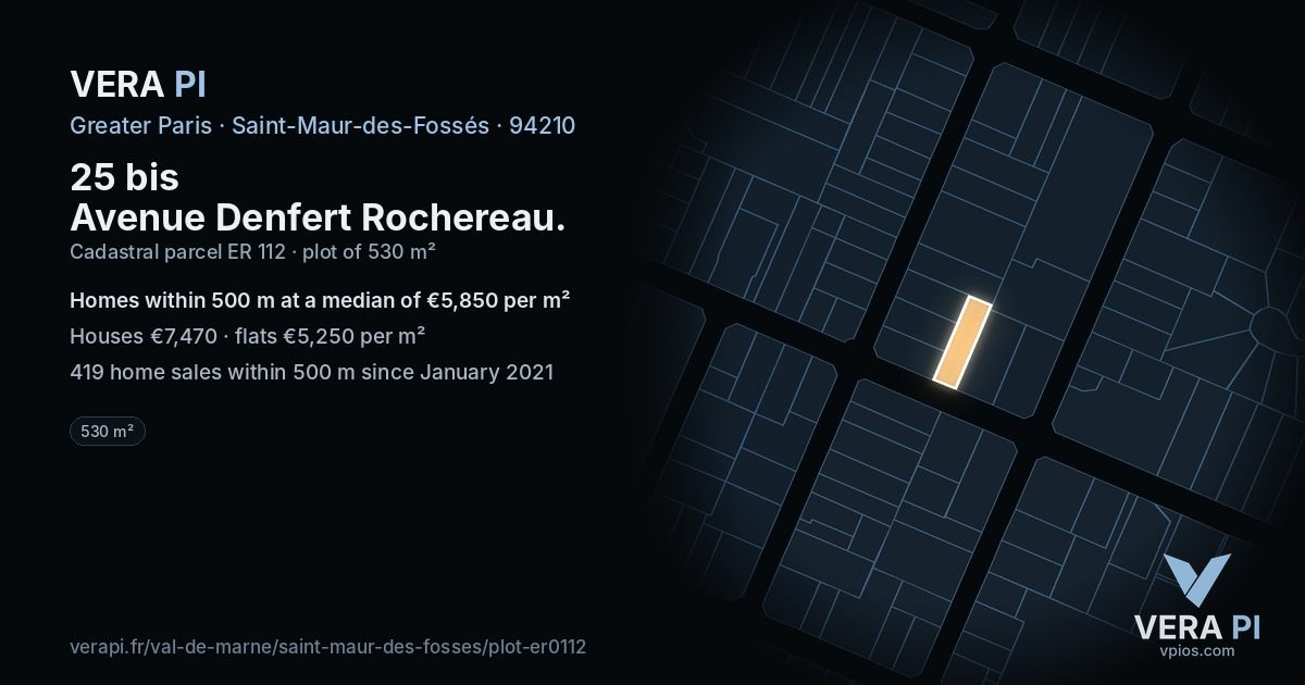 25 bis Avenue Denfert Rochereau, Saint-Maur-des-Fossés at night – the plot lit, the parcels around coloured by the prices near them