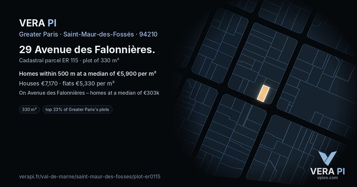29 Avenue des Falonnières, Saint-Maur-des-Fossés at night – the plot lit, the parcels around coloured by the prices near them