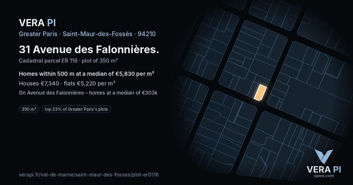 31 Avenue des Falonnières, Saint-Maur-des-Fossés at night – the plot lit, the parcels around coloured by the prices near them