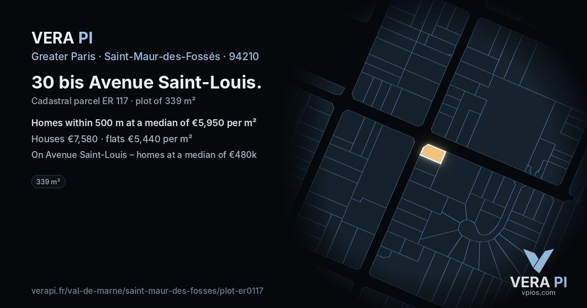 30 bis Avenue Saint-Louis, Saint-Maur-des-Fossés at night – the plot lit, the parcels around coloured by the prices near them