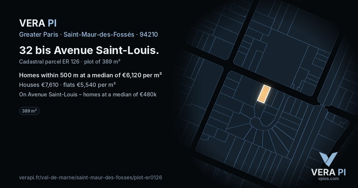 32 bis Avenue Saint-Louis, Saint-Maur-des-Fossés at night – the plot lit, the parcels around coloured by the prices near them