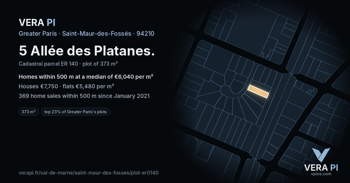 5 Allée des Platanes, Saint-Maur-des-Fossés at night – the plot lit, the parcels around coloured by the prices near them