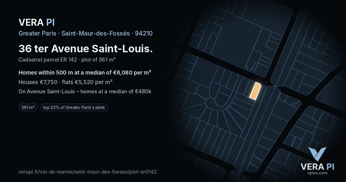 36 ter Avenue Saint-Louis, Saint-Maur-des-Fossés at night – the plot lit, the parcels around coloured by the prices near them