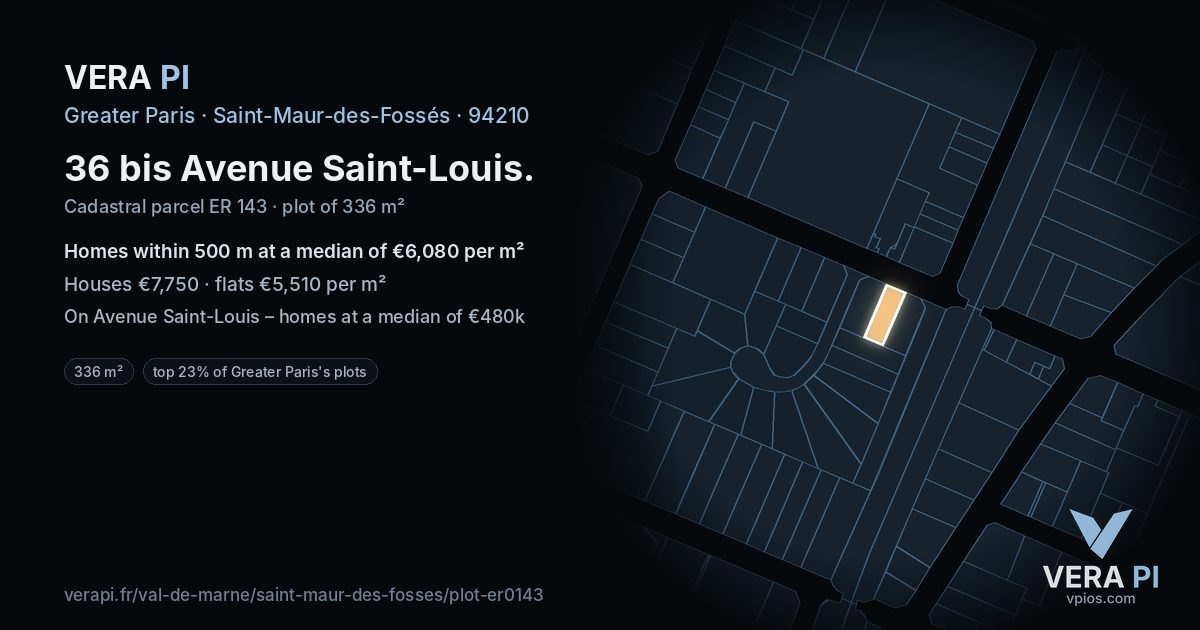 36 bis Avenue Saint-Louis, Saint-Maur-des-Fossés at night – the plot lit, the parcels around coloured by the prices near them