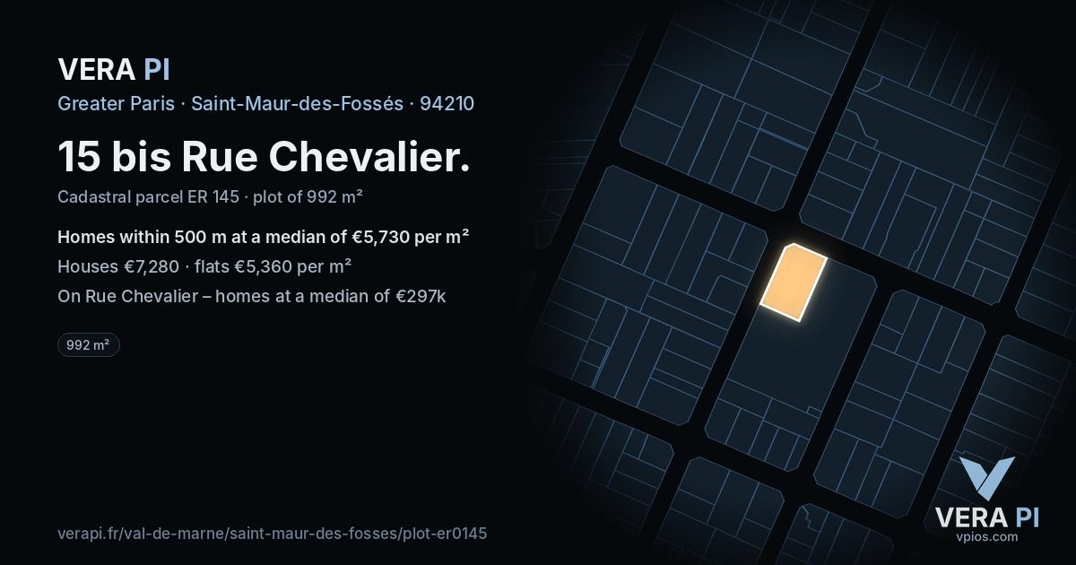 15 bis Rue Chevalier, Saint-Maur-des-Fossés at night – the plot lit, the parcels around coloured by the prices near them
