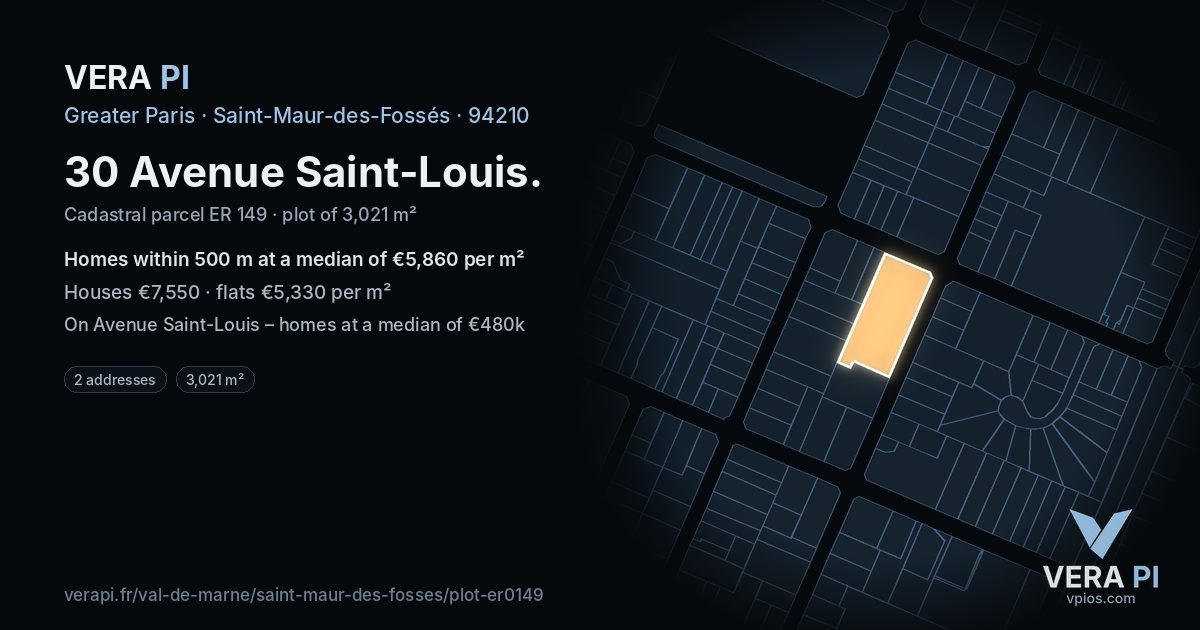 30 Avenue Saint-Louis, Saint-Maur-des-Fossés at night – the plot lit, the parcels around coloured by the prices near them