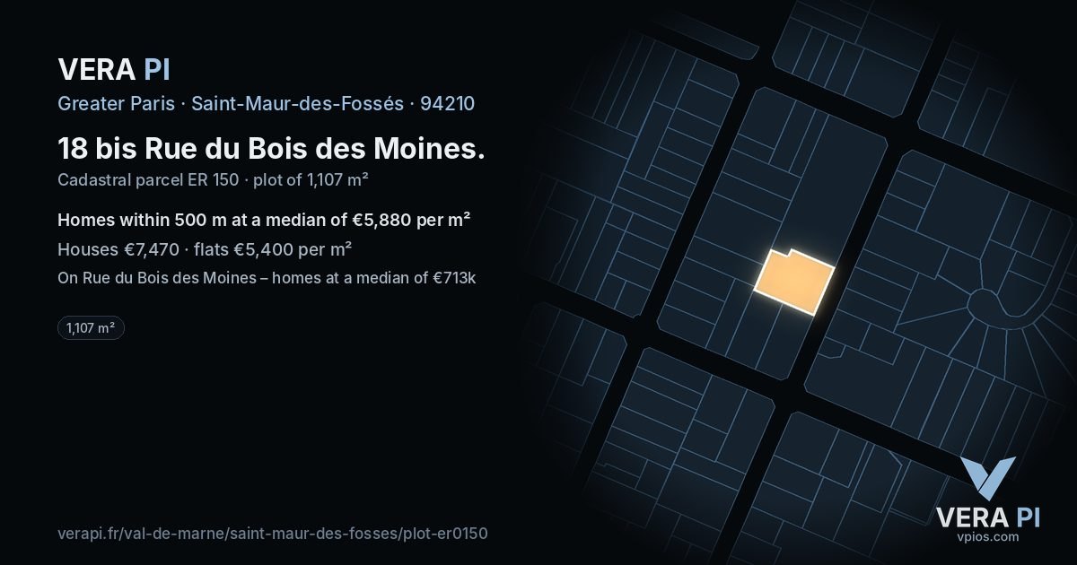 18 bis Rue du Bois des Moines, Saint-Maur-des-Fossés at night – the plot lit, the parcels around coloured by the prices near them