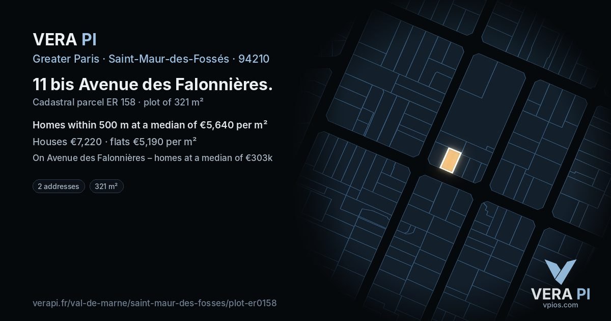 11 bis Avenue des Falonnières, Saint-Maur-des-Fossés at night – the plot lit, the parcels around coloured by the prices near them