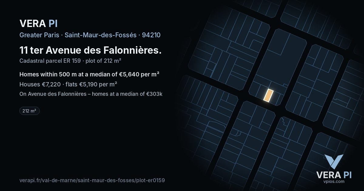 11 ter Avenue des Falonnières, Saint-Maur-des-Fossés at night – the plot lit, the parcels around coloured by the prices near them