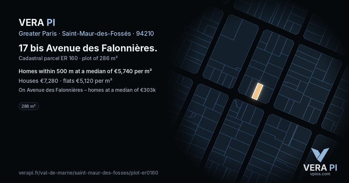 17 bis Avenue des Falonnières, Saint-Maur-des-Fossés at night – the plot lit, the parcels around coloured by the prices near them