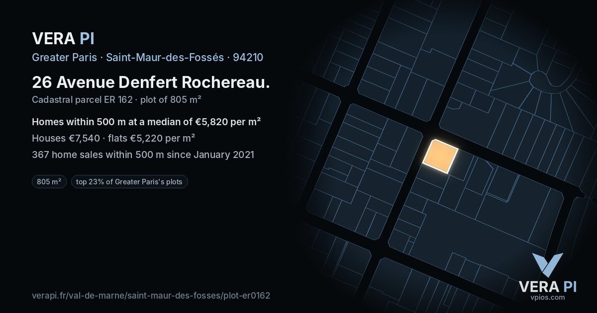 26 Avenue Denfert Rochereau, Saint-Maur-des-Fossés at night – the plot lit, the parcels around coloured by the prices near them