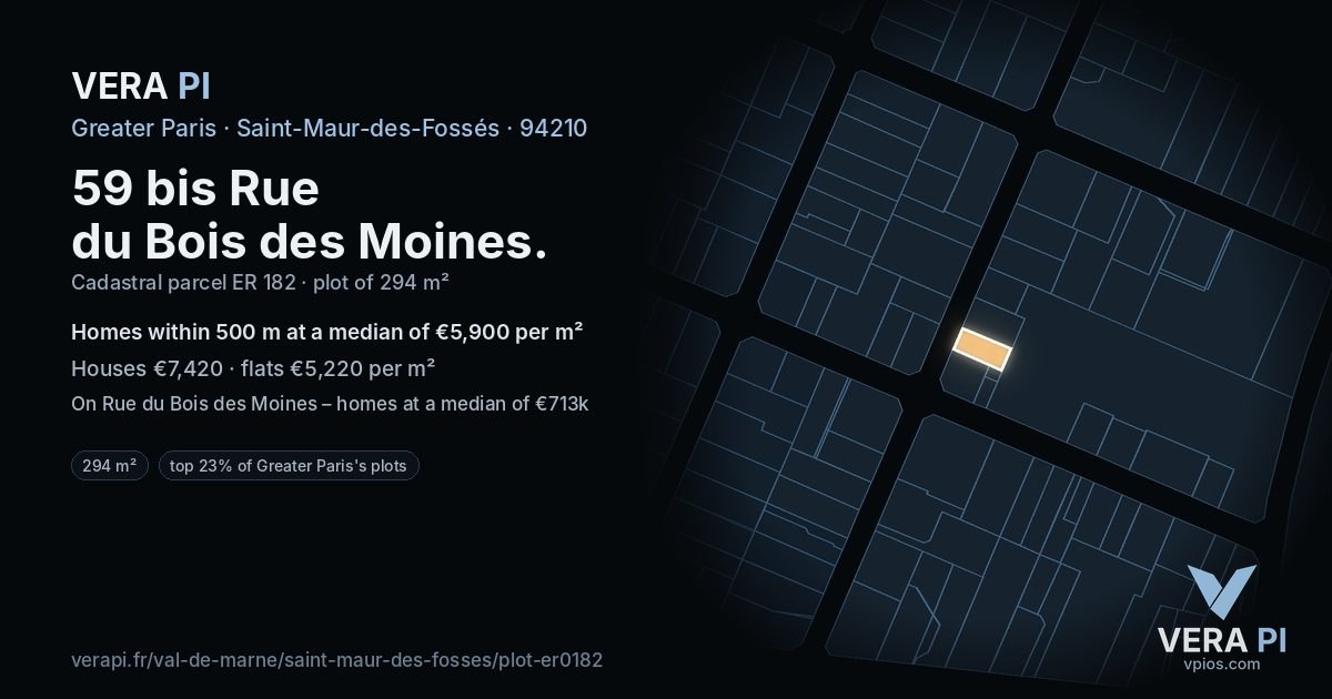 59 bis Rue du Bois des Moines, Saint-Maur-des-Fossés at night – the plot lit, the parcels around coloured by the prices near them