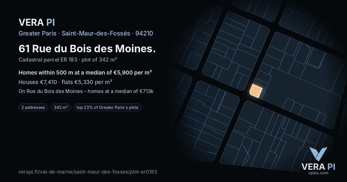 61 Rue du Bois des Moines, Saint-Maur-des-Fossés at night – the plot lit, the parcels around coloured by the prices near them