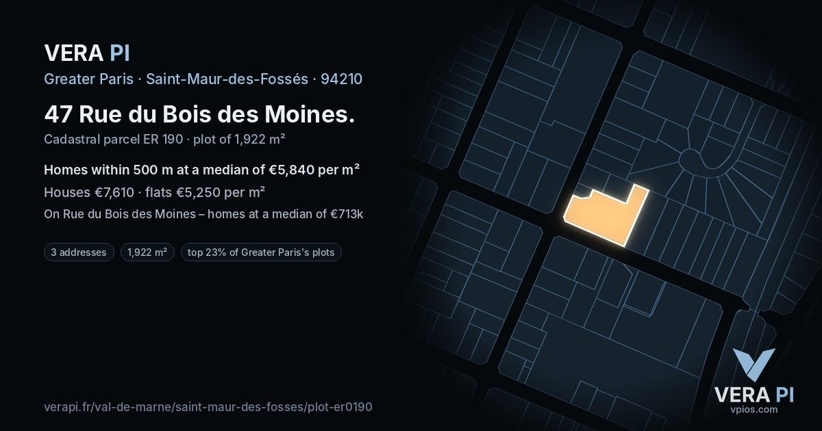 47 Rue du Bois des Moines, Saint-Maur-des-Fossés at night – the plot lit, the parcels around coloured by the prices near them