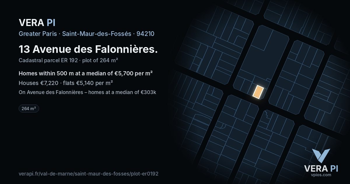 13 Avenue des Falonnières, Saint-Maur-des-Fossés at night – the plot lit, the parcels around coloured by the prices near them