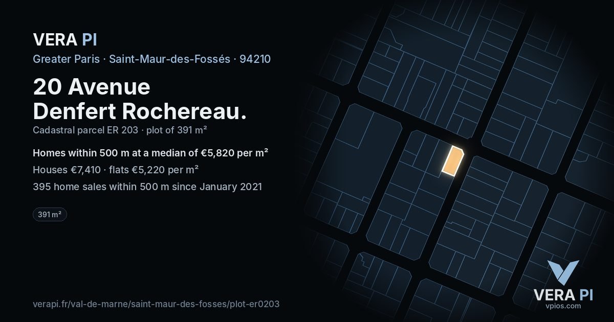 20 Avenue Denfert Rochereau, Saint-Maur-des-Fossés at night – the plot lit, the parcels around coloured by the prices near them
