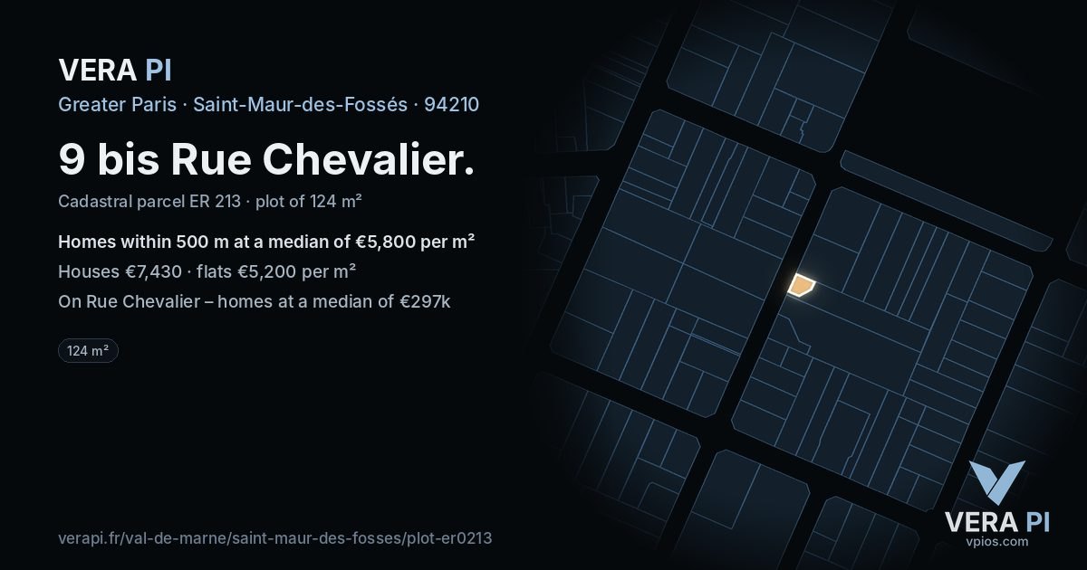 9 bis Rue Chevalier, Saint-Maur-des-Fossés at night – the plot lit, the parcels around coloured by the prices near them
