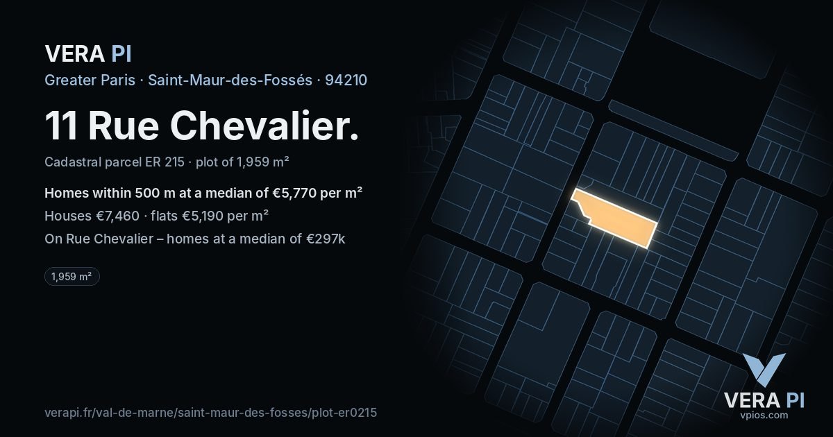 11 Rue Chevalier, Saint-Maur-des-Fossés at night – the plot lit, the parcels around coloured by the prices near them