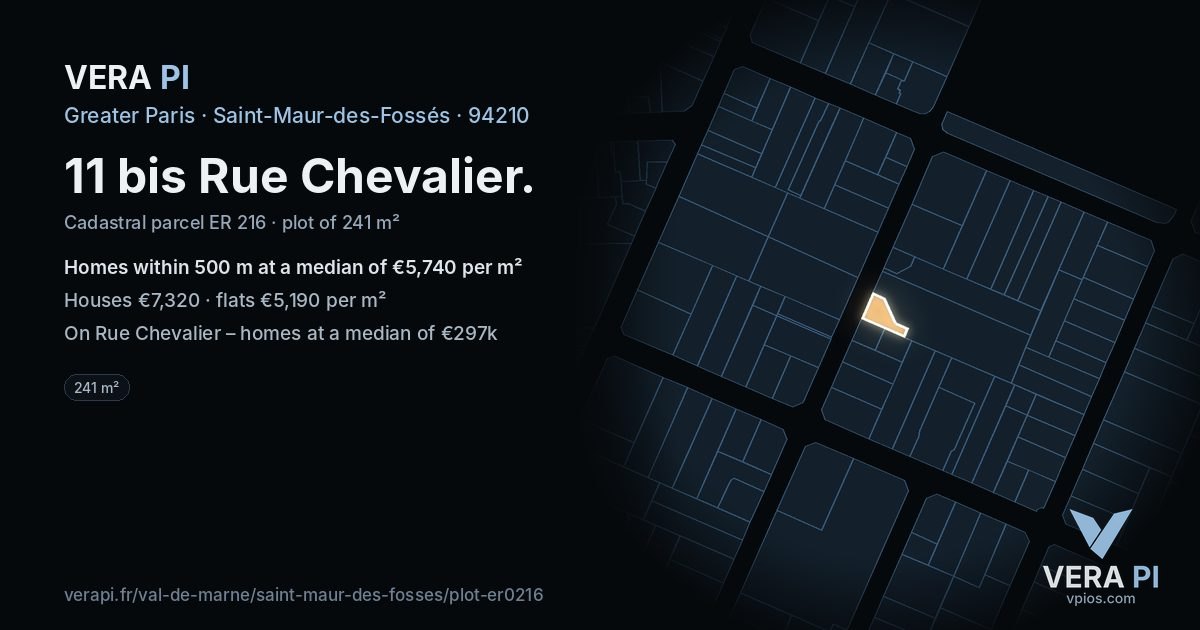 11 bis Rue Chevalier, Saint-Maur-des-Fossés at night – the plot lit, the parcels around coloured by the prices near them