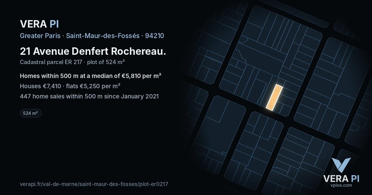 21 Avenue Denfert Rochereau, Saint-Maur-des-Fossés at night – the plot lit, the parcels around coloured by the prices near them