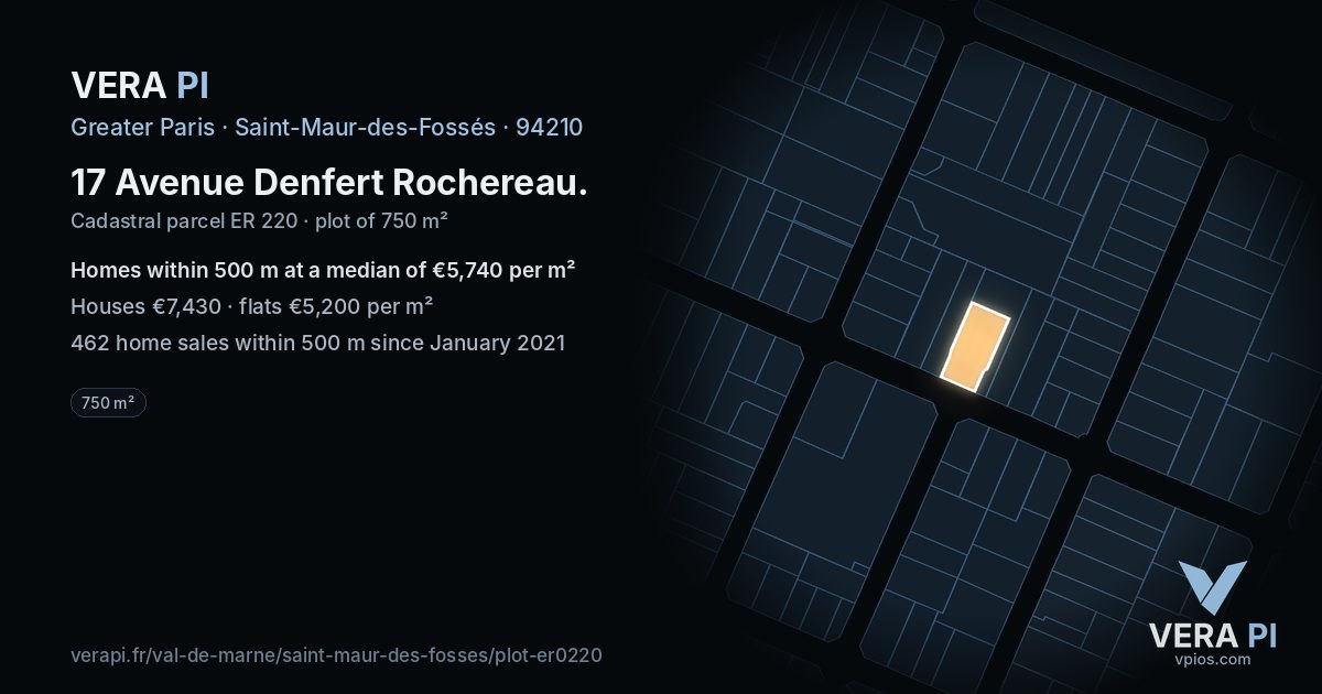 17 Avenue Denfert Rochereau, Saint-Maur-des-Fossés at night – the plot lit, the parcels around coloured by the prices near them
