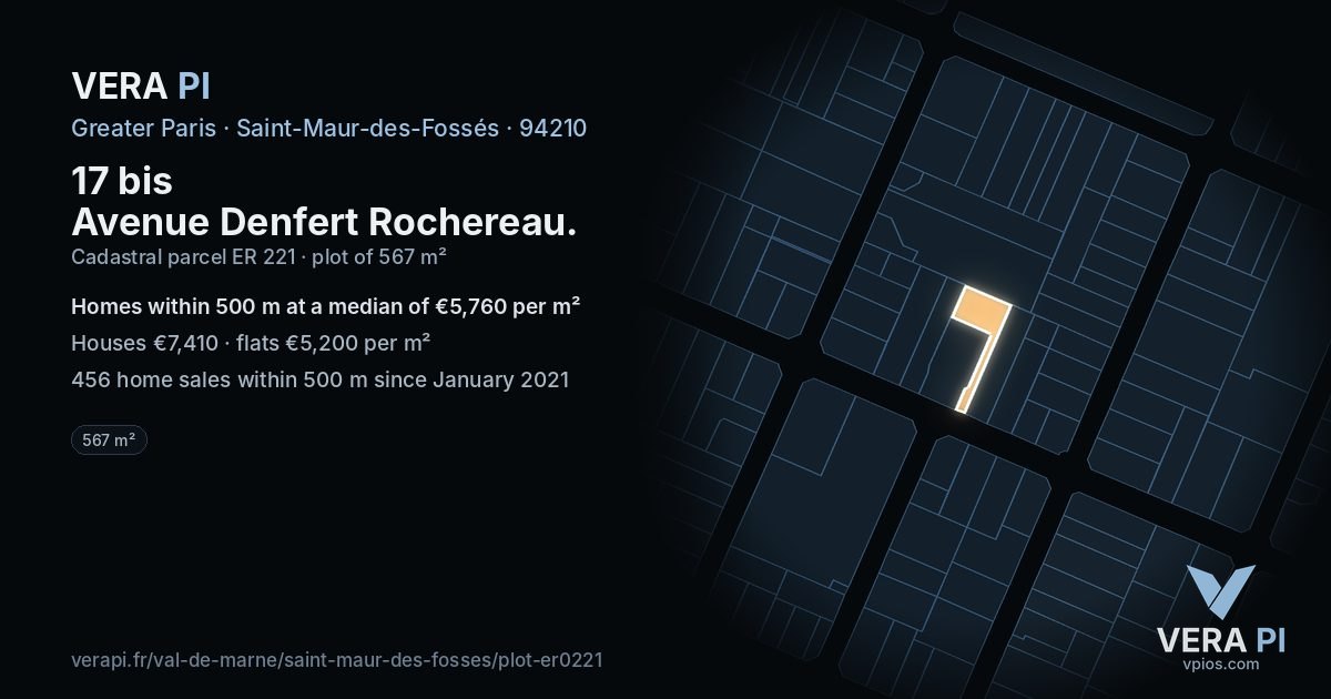 17 bis Avenue Denfert Rochereau, Saint-Maur-des-Fossés at night – the plot lit, the parcels around coloured by the prices near them