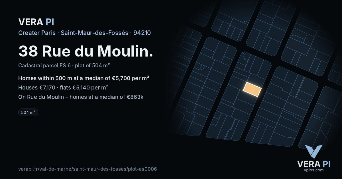 38 Rue du Moulin, Saint-Maur-des-Fossés at night – the plot lit, the parcels around coloured by the prices near them